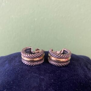 David Yurman Twisted Rope cuff Hoop Earrings - Silver & Two-Tone 14k